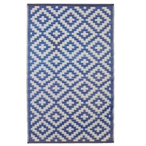 Navy, White Polypropylene Lattice Pattern Straw Large Mat (58x36 in)